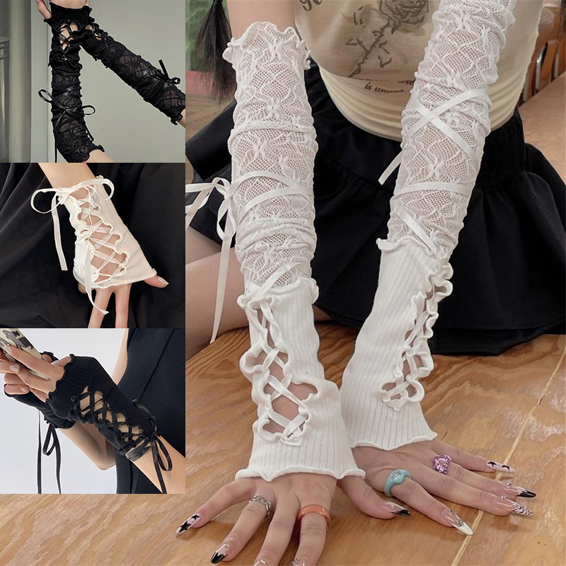 Women Lace‑Up Fingerless Arm S - Fingerless Glove Knit recensione e prezzo