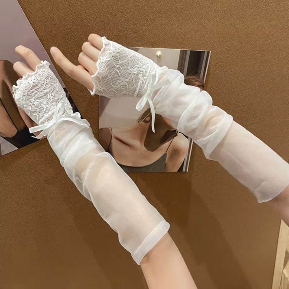 Y2K Lace Ruffle Mesh Gloves Sh - Fingerless Glove Knit recensione e prezzo