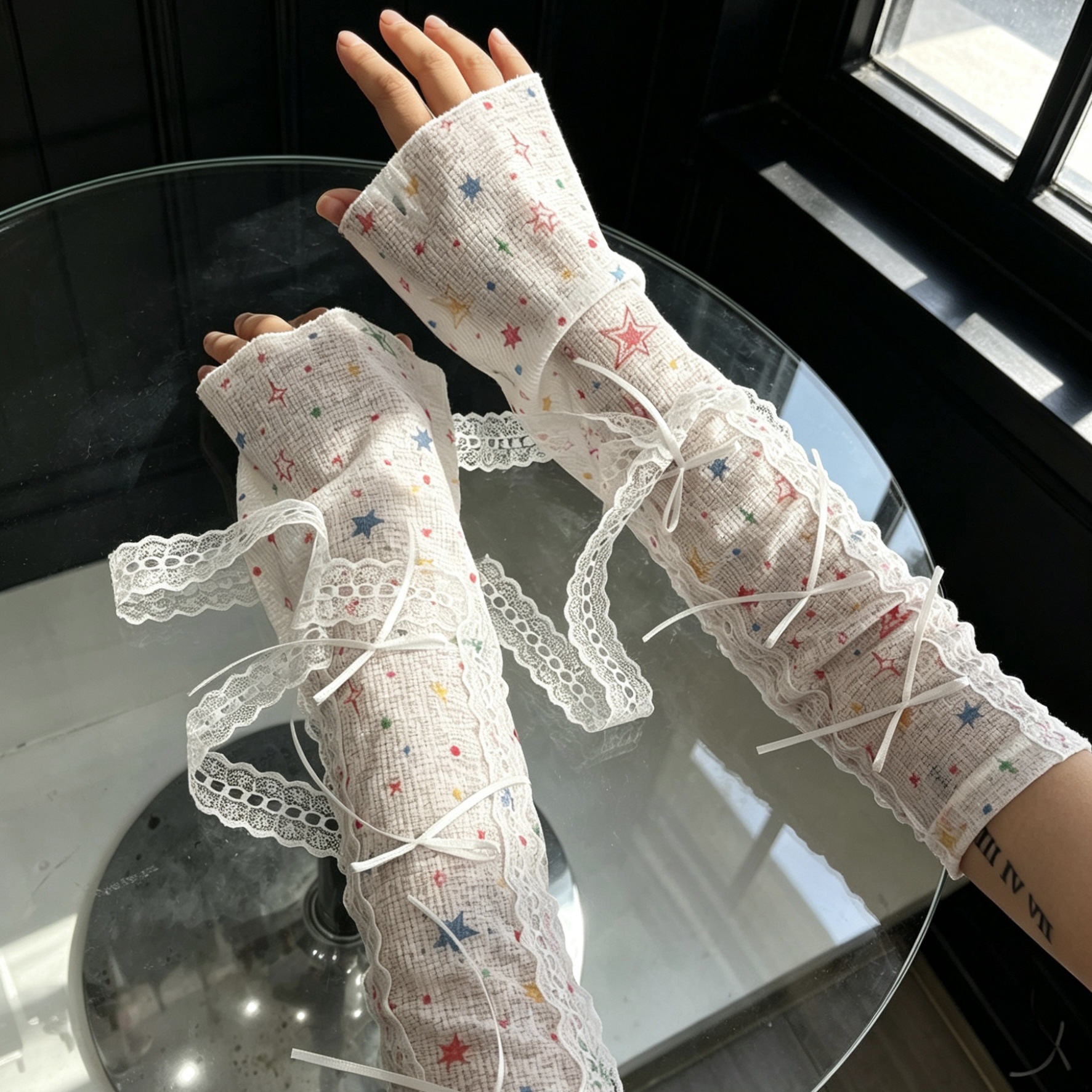 Kawaii Star Print Lace Arm Sle - Fingerless Glove Knit recensione e prezzo